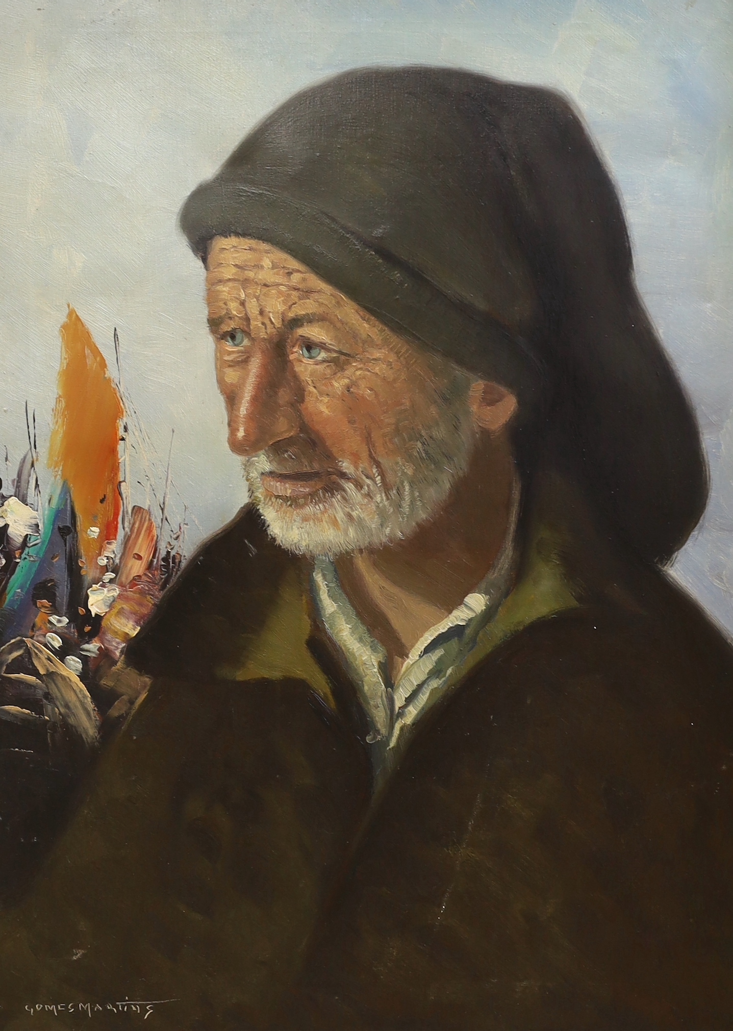 Augusto Gomes Martins (Portuguese b.1928) oil on canvas, study of a fisherman, signed, 65 x 49cm